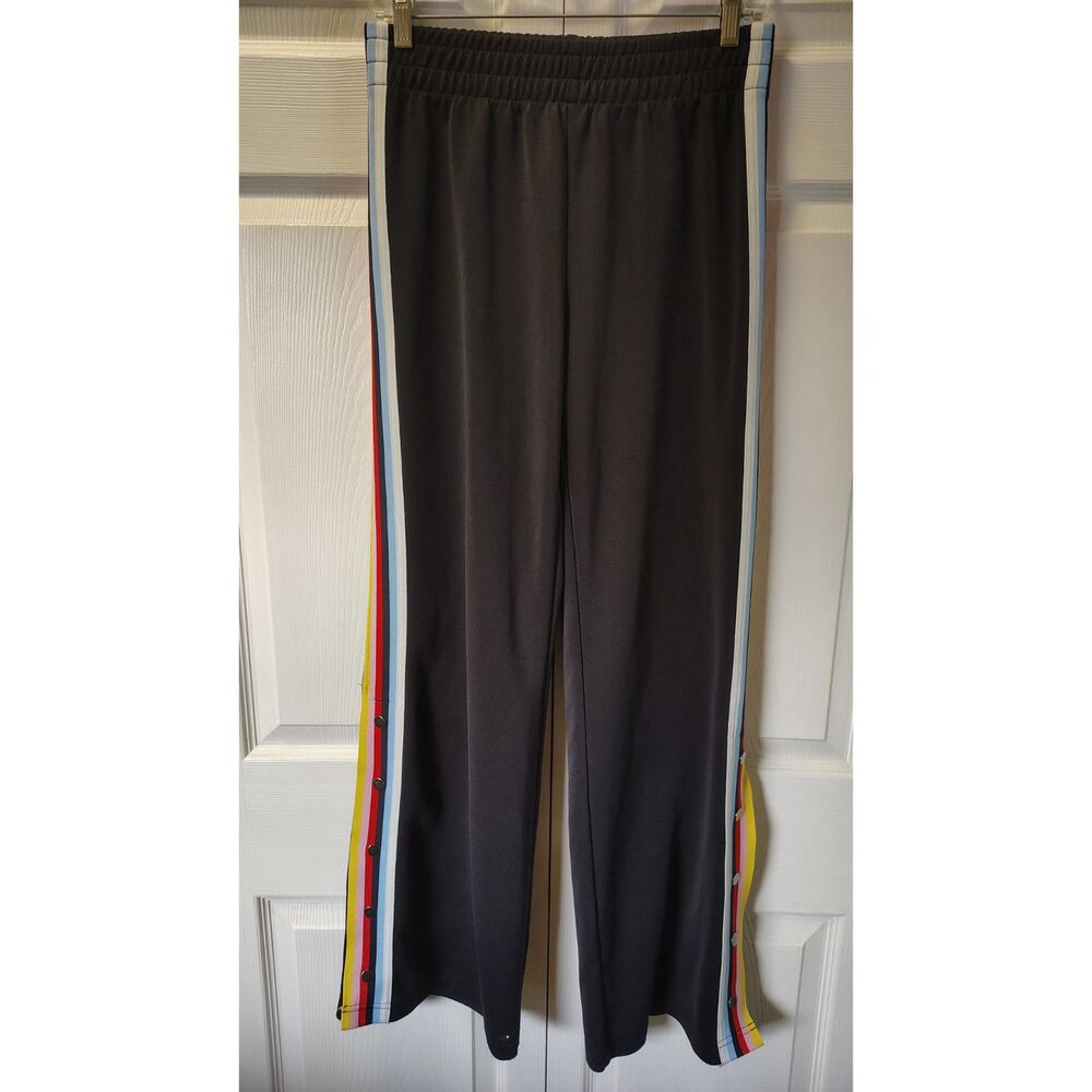 Express One Eleven Wide Leg Track Pants Rainbow Snap Button Side Stripe Small